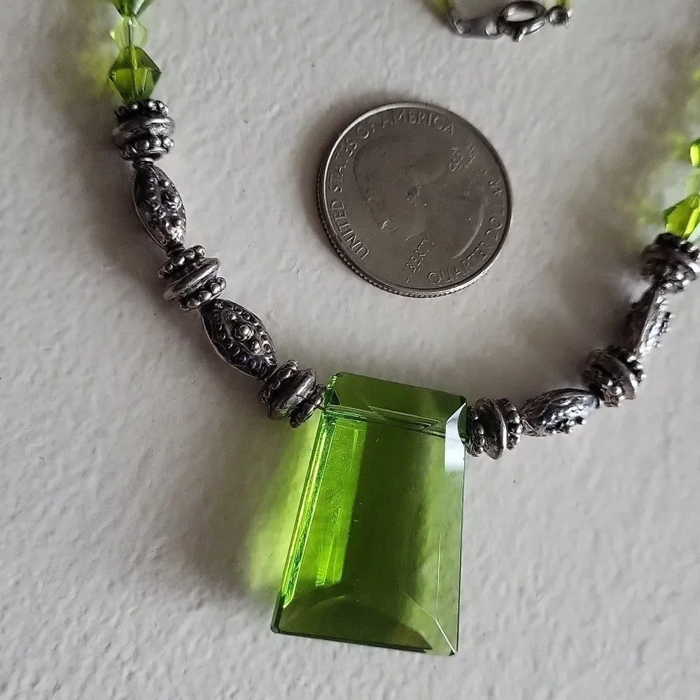 Lime green Handcrafted Glass and Sterling Silver Necklace